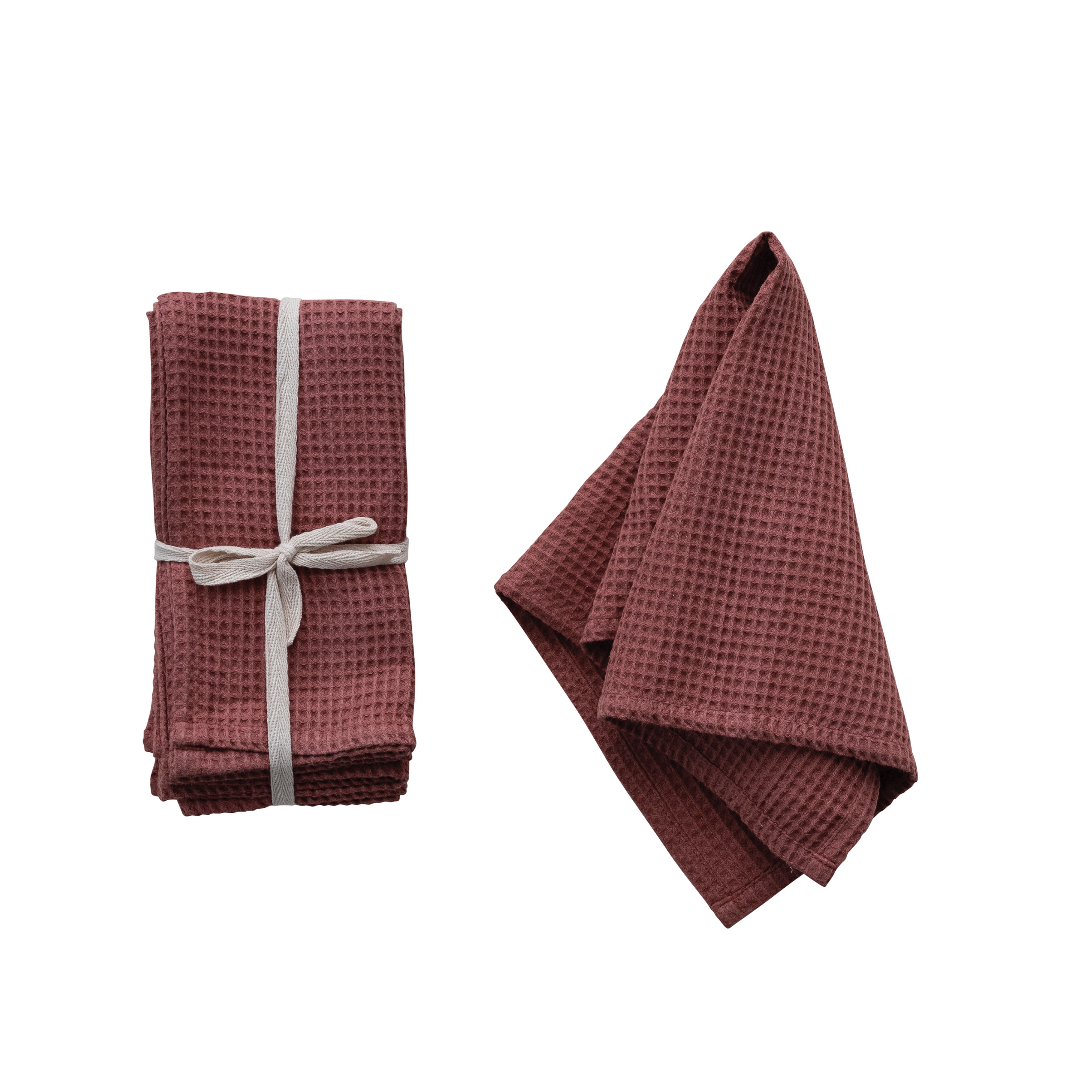 18 Inches Square Woven Linen and Cotton Waffle Dinner Napkins for Kitchen Use, Berry Color, Set of 4 - Image 0