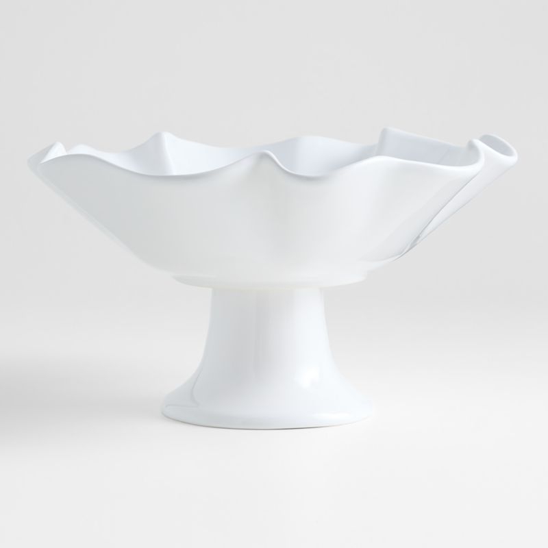 White Ruffle 12" Earthenware Pedestal Bowl - Image 3