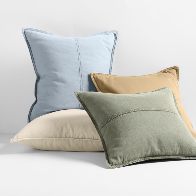 Amanha Washed Organic Cotton Denim 20x20 Smoke Blue Throw Pillow Cover - Image 1