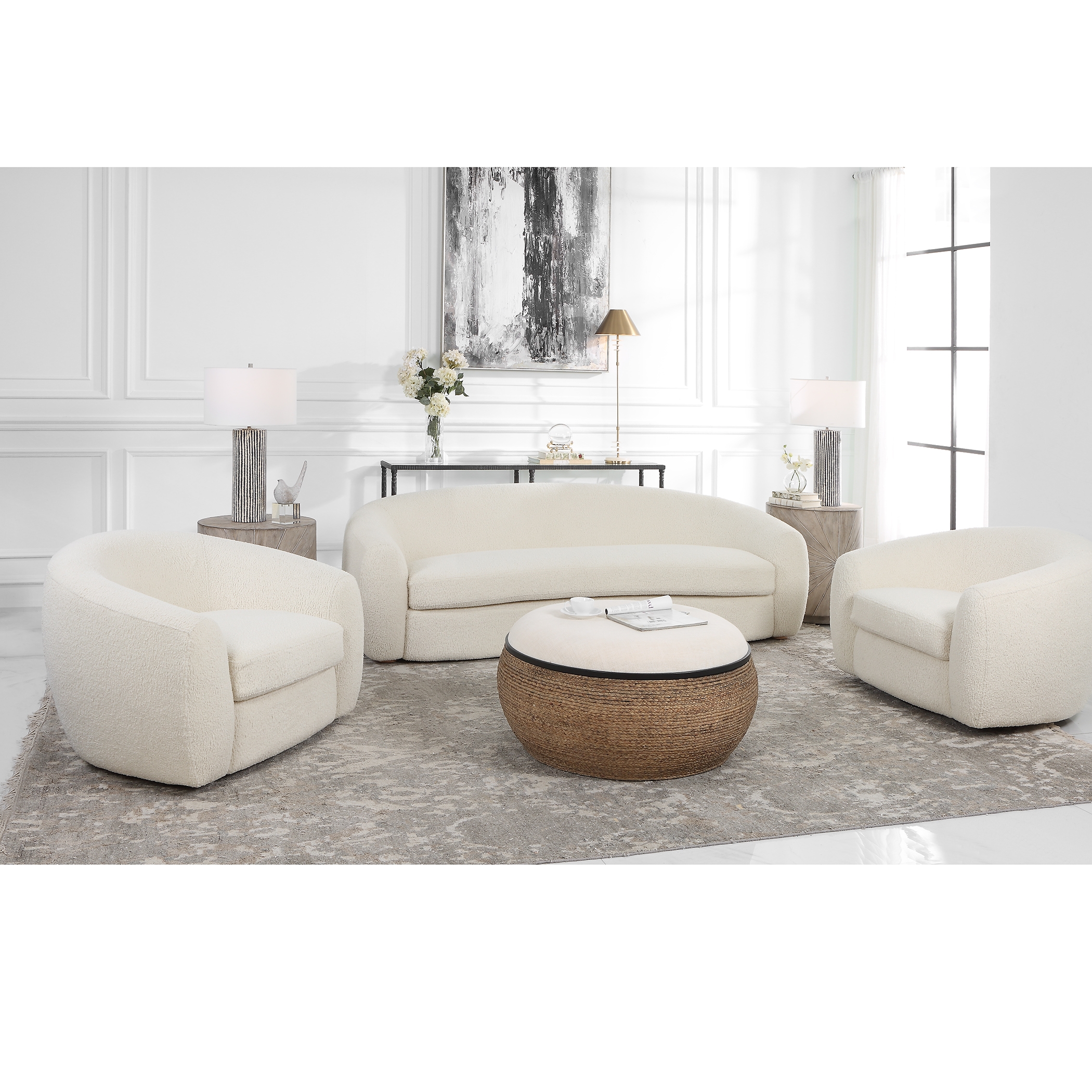 Capra Art Deco White Sofa - Image 3