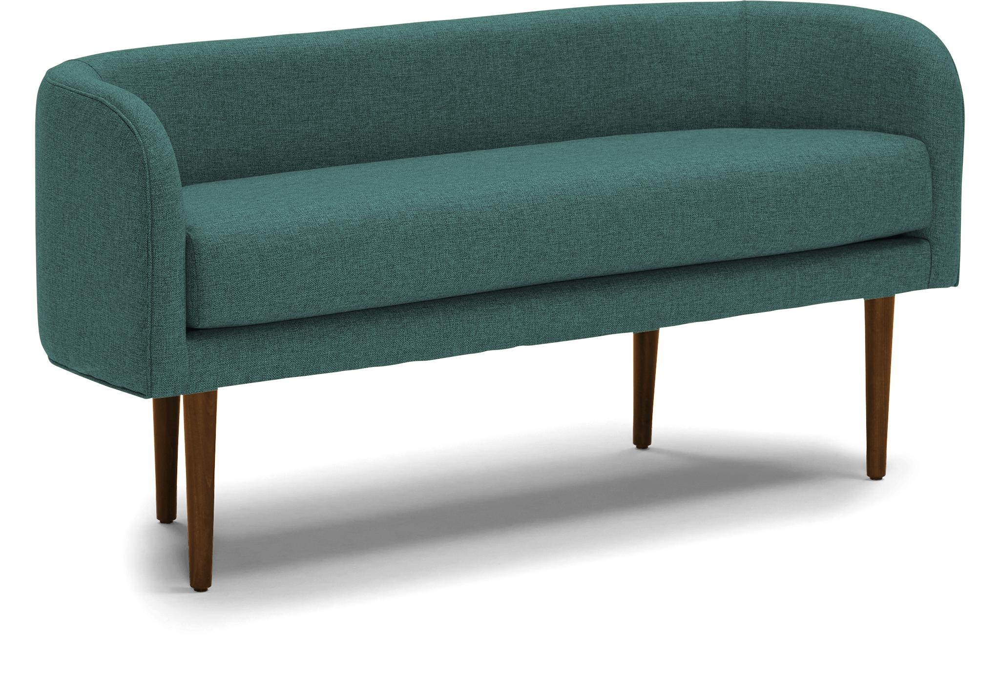 Green Elsie Mid Century Modern Bench - Essence Aqua - Mocha - Image 1