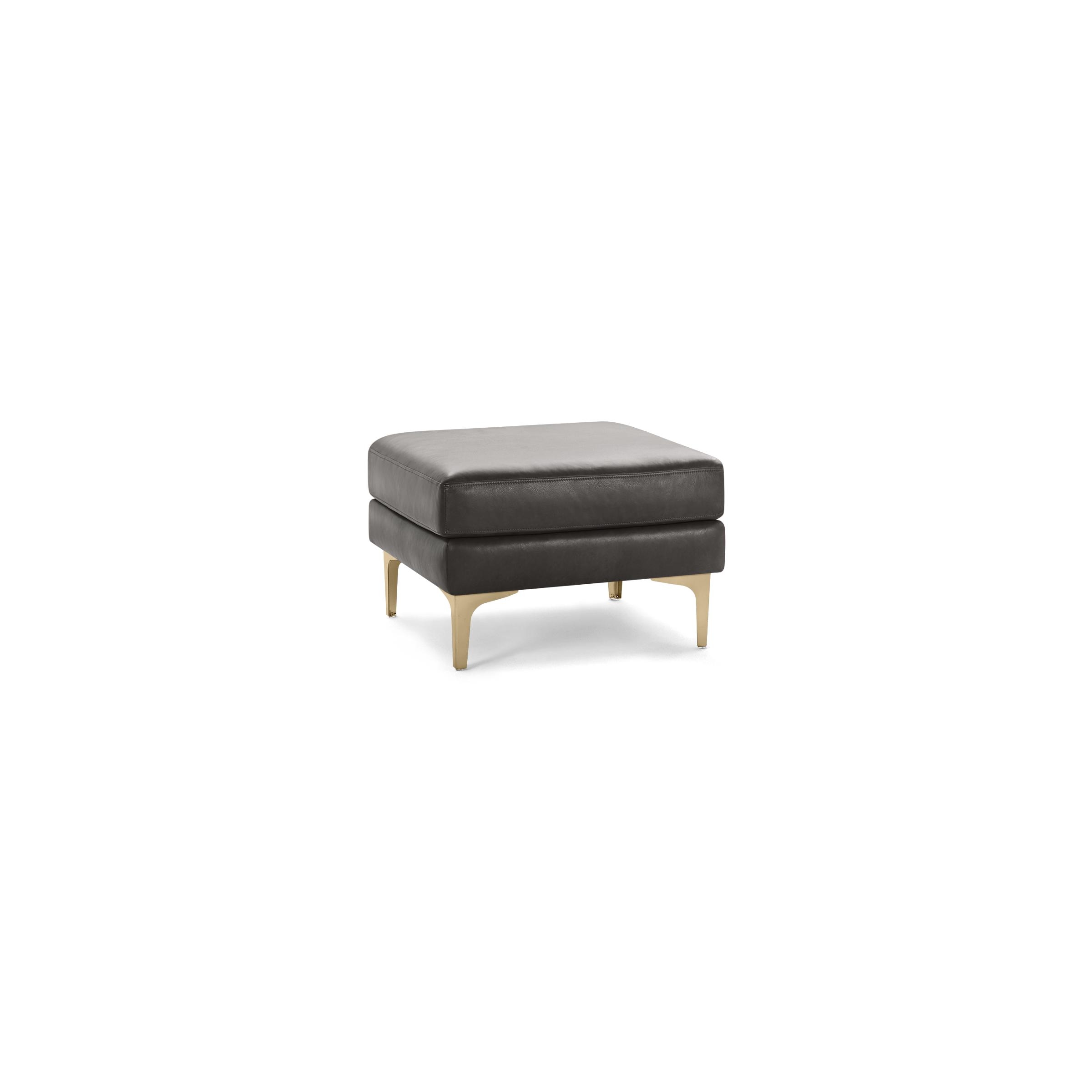 Nomad Leather Ottoman - Slate - Top Grain Leather / Brass - Metal - Image 0