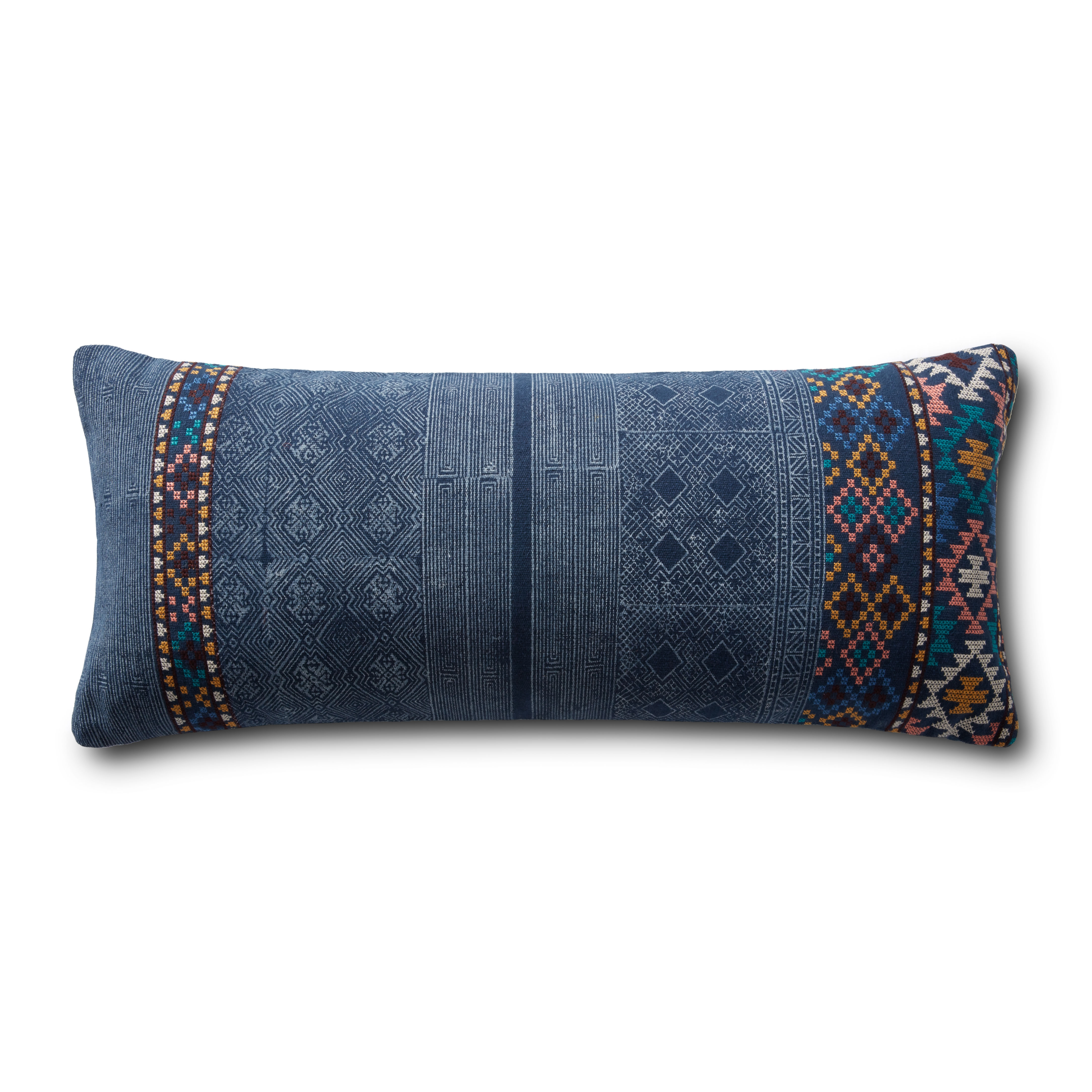 Pattern Lumbar Throw Pillow, 35" x 13", Navy Blue - Image 0
