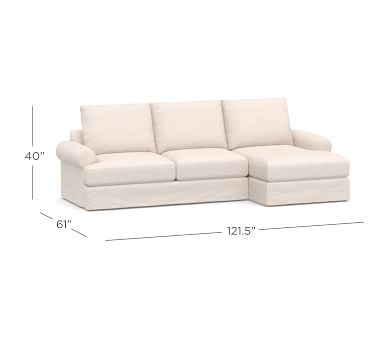 Canyon Roll Arm Slipcovered Left Arm Loveseat with Chaise Sectional, Down Blend Wrapped Cushions, Performance Heathered Basketweave Dove - Image 5