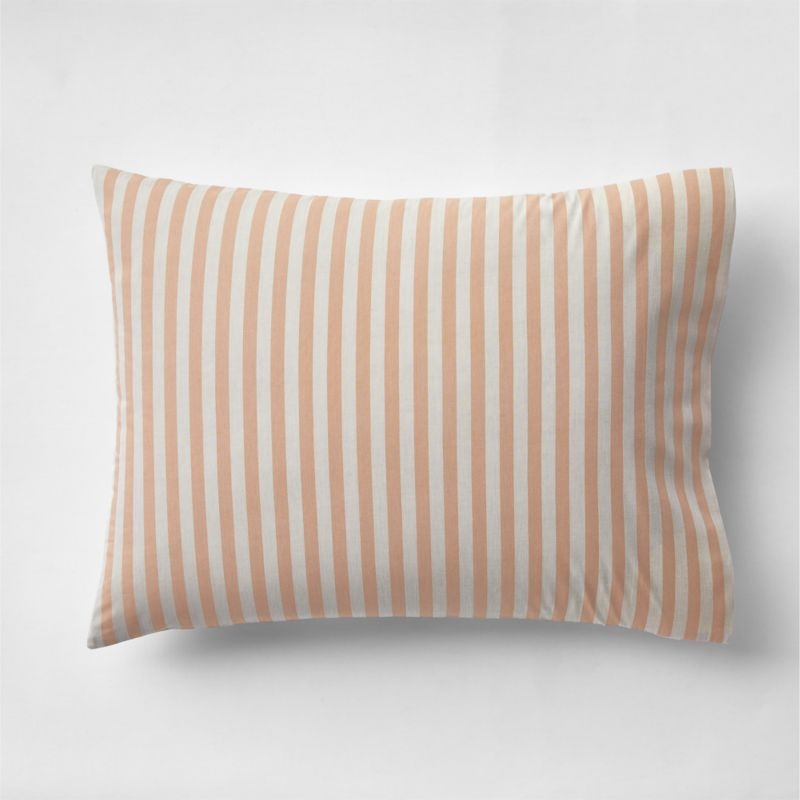 Riviera Terracotta Pink and Oatmeal Reversible Stripe Organic Cotton Kids Pillow Sham - Image 3