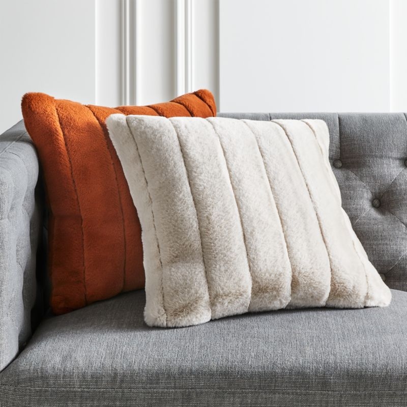 Channel Faux Fur Oat Pillow with Feather-Down Insert - Image 1