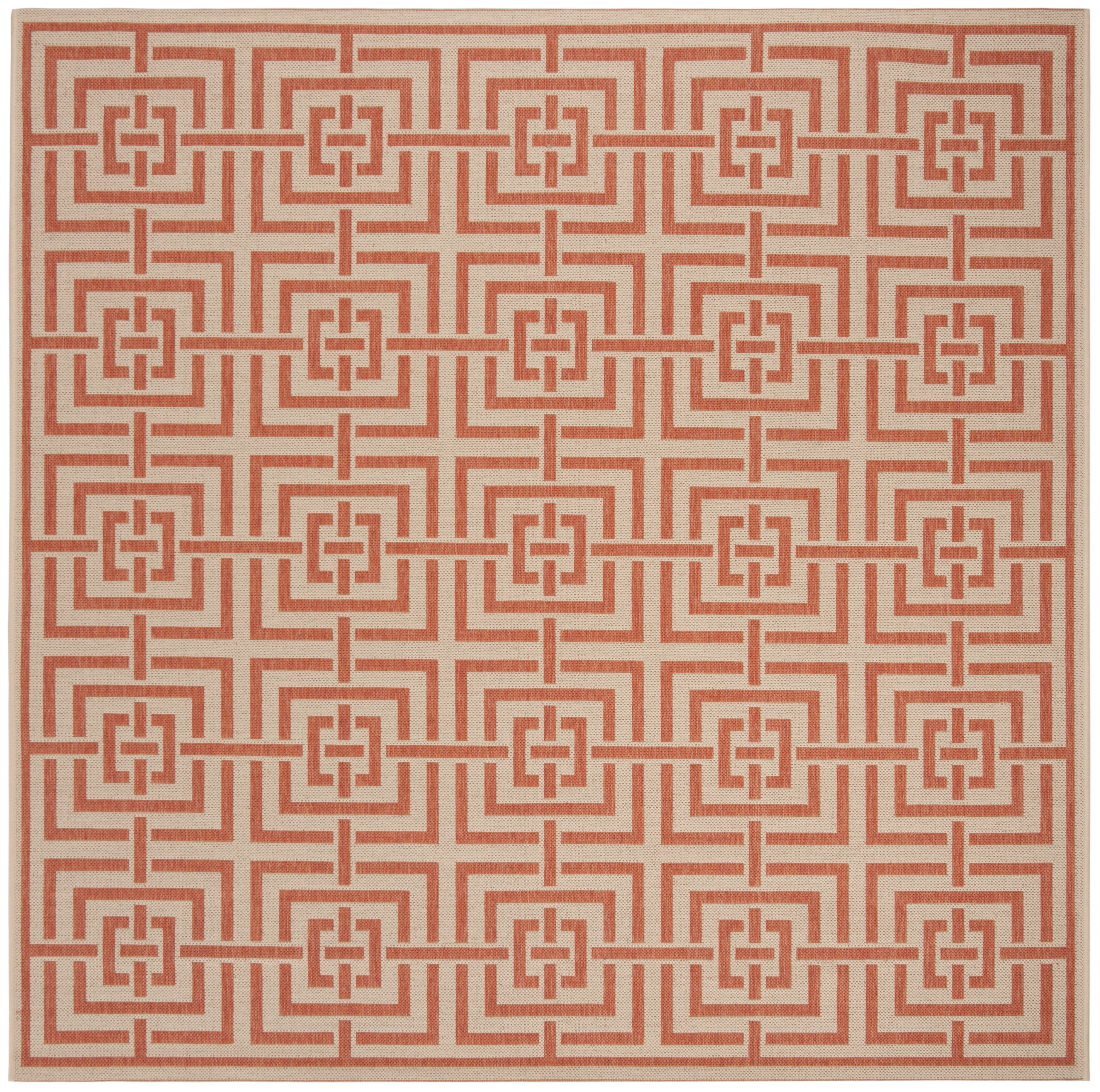 Arlo Home Indoor/Outdoor Woven Area Rug, LND128R, Cream/Rust,  6' 7" X 6' 7" Square - Image 0