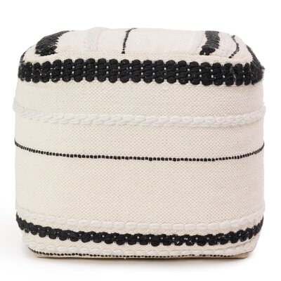 Handwoven Boho Moroccan Floor Pouf Ottoman, Black & White - Image 0