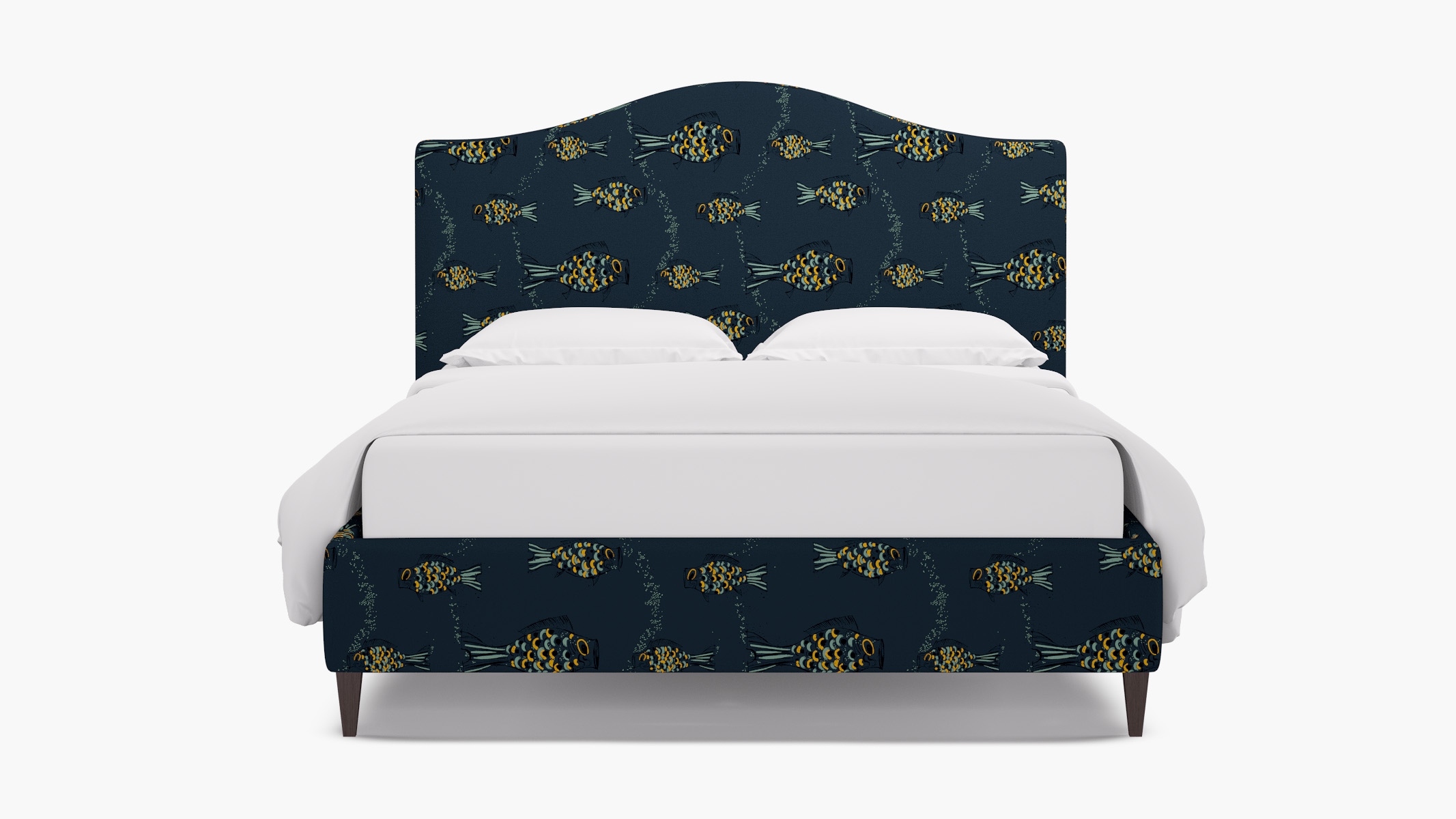 Camelback Bed, Indigo Sakana, Espresso Square Tapered Leg, King - Image 0