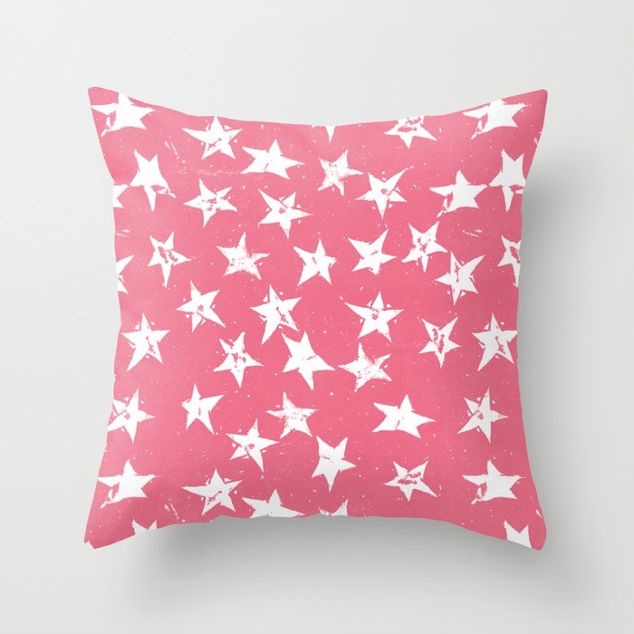 Linocut Stars- Blush & White Couch Throw Pillow by Tracie Andrews - Cover (20" x 20") with pillow insert - Outdoor Pillow - Image 0