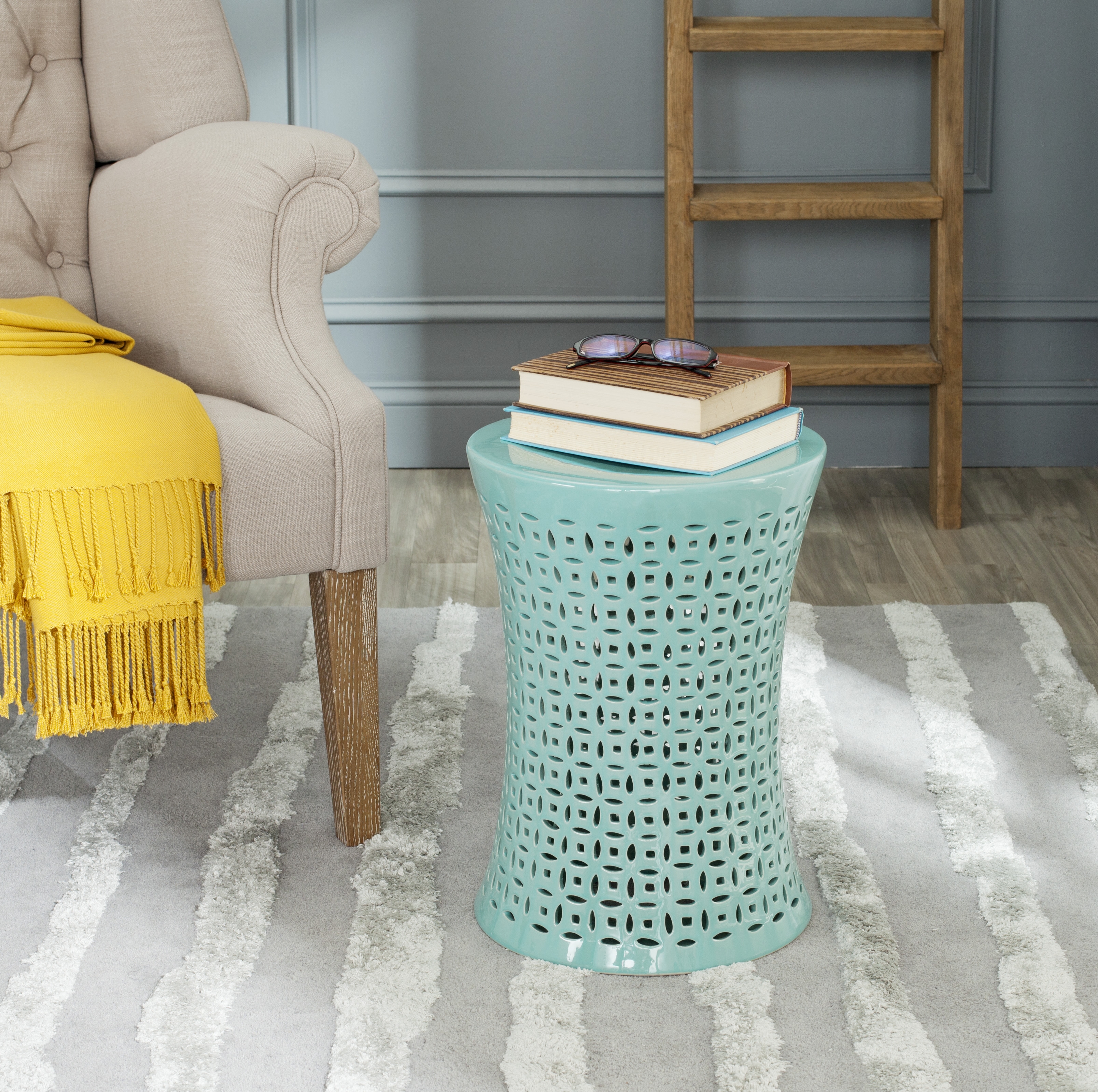 Camilla Garden Stool - Light Blue - Safavieh - Image 2