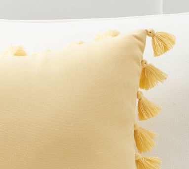 Tassle Trim Indoor/Outdoor Pillow, 18 x 18", Yellow - Image 1