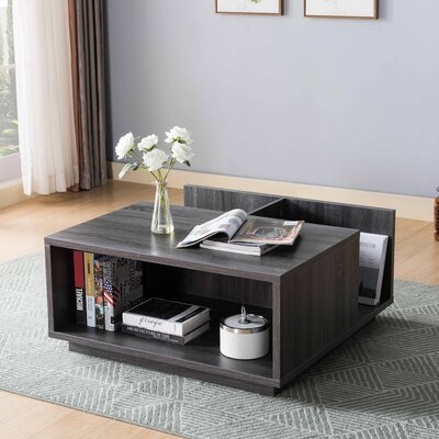 Modern Contemporary Home Office Utility Coffee Table Distressed Grey Finish With Shelf And Drawers - Image 0