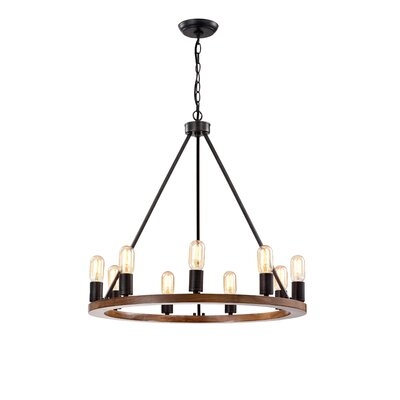 Malila 9-light Natural Wood And Antique Black Metal Round Chandelier Lj-1783-ynb5 - Image 0
