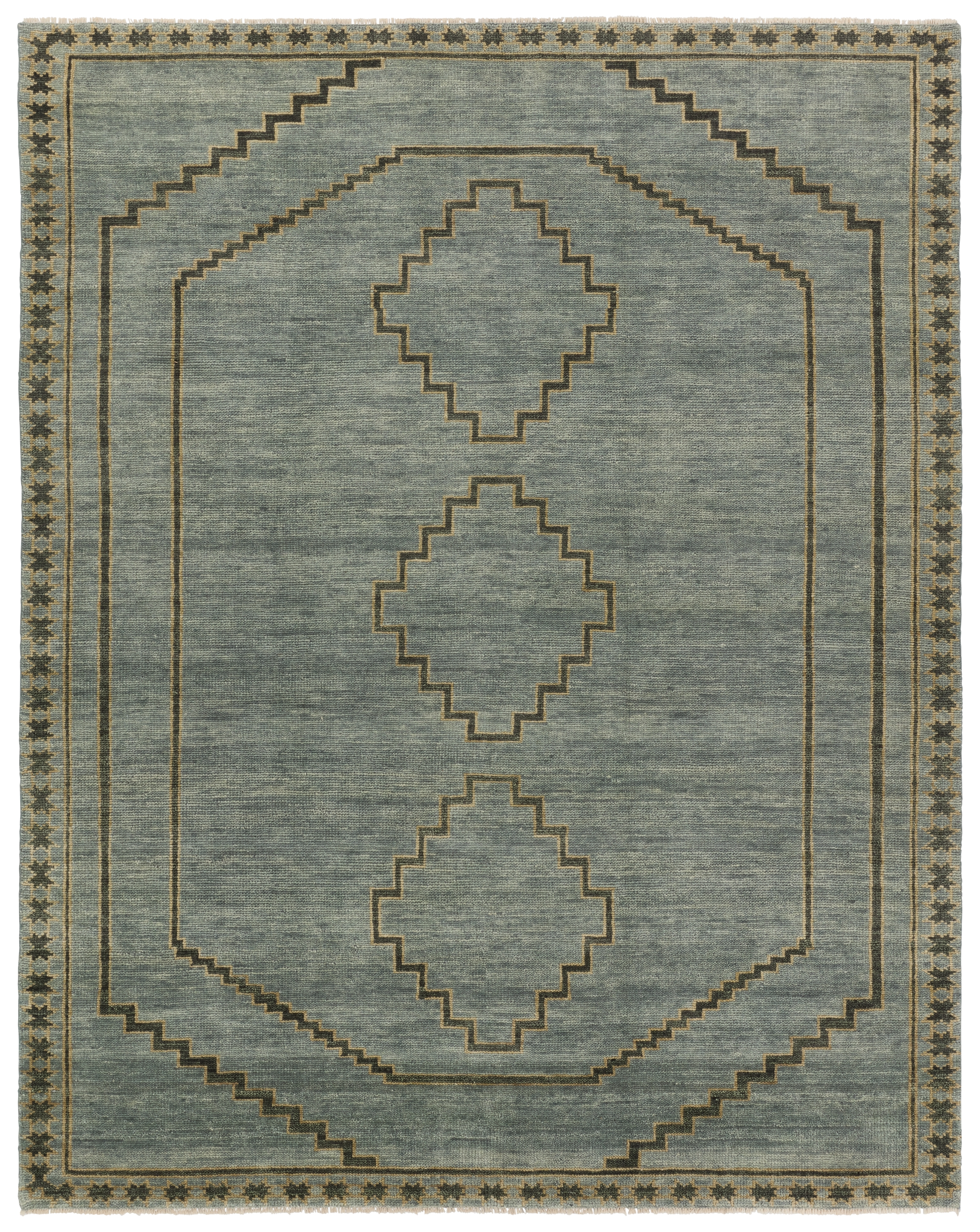 Paphos CYP01 Handknotted Medallion Blue and Tan Area Rug (6'x9') - Image 0