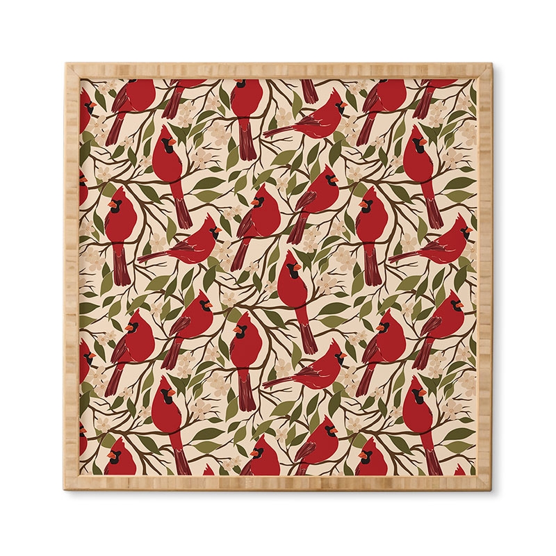 Cardinals On Blossoming Tree by Cuss Yeah Designs - Framed Wall Art Bamboo 30" x 30" - Image 2