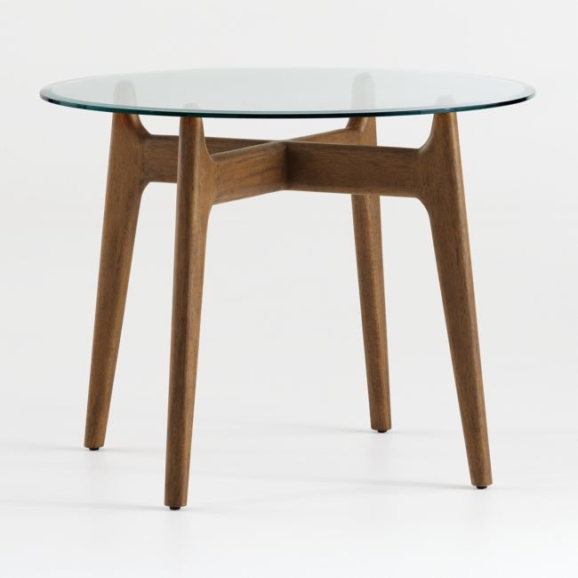 Tate 38" Round Dining Table with Glass Top and Walnut Base - Image 0
