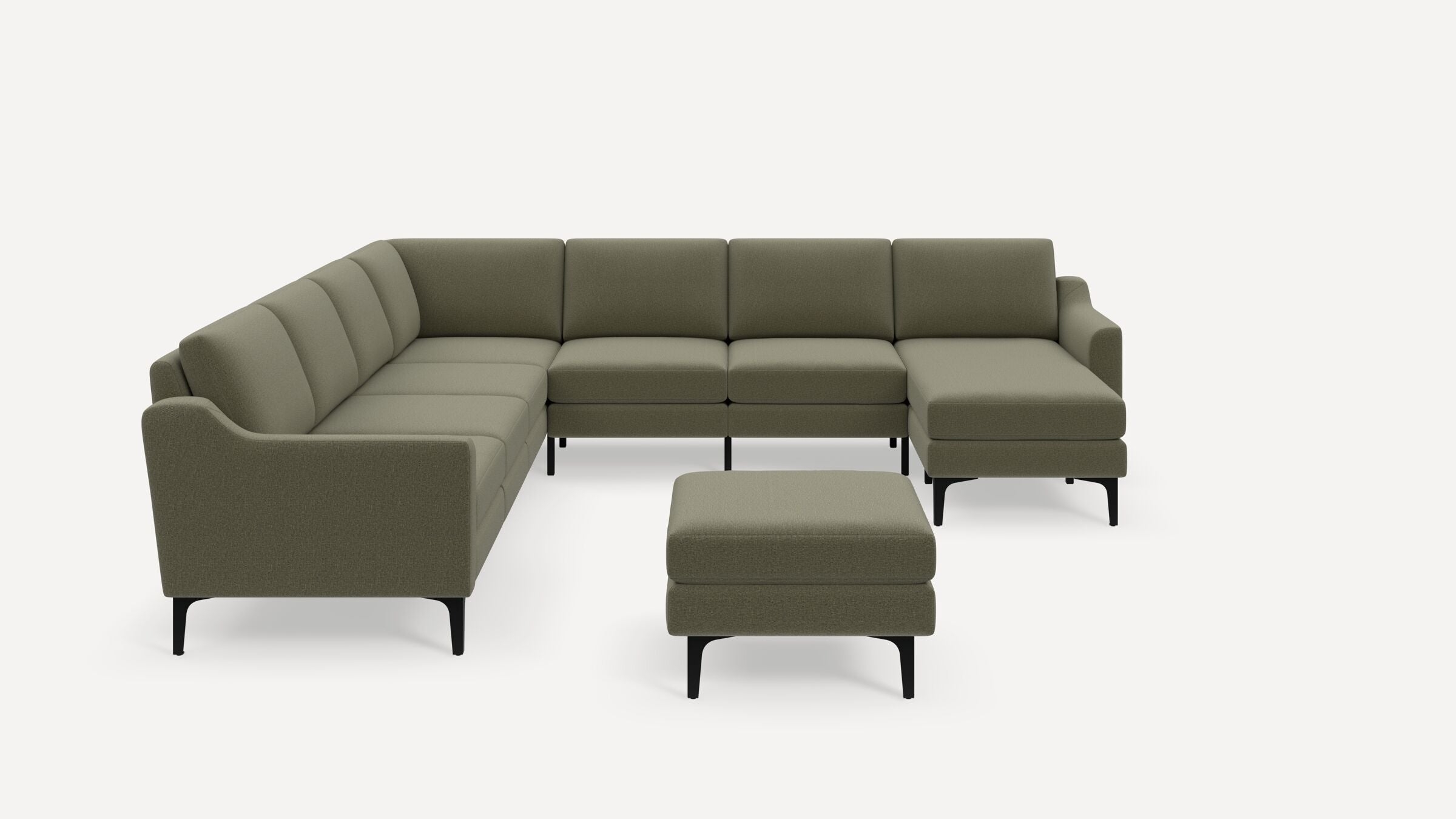Nomad 7-Seat Corner Sectional with Chaise and Ottoman - Moss Green - Performance Flatweave / Black - Metal / Slope - Image 0