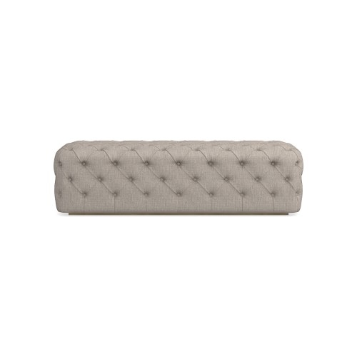 Deep Tufted Bench, Standard Cushion, Perennials Performance Melange Weave, Light Sand, Heritage Grey Leg - Image 0