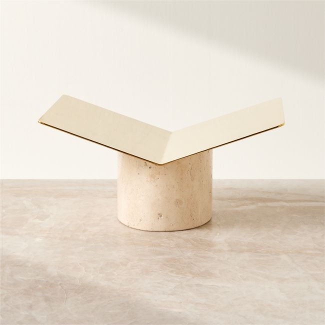 Aimes Brass and Travertine Bookstand - Image 0
