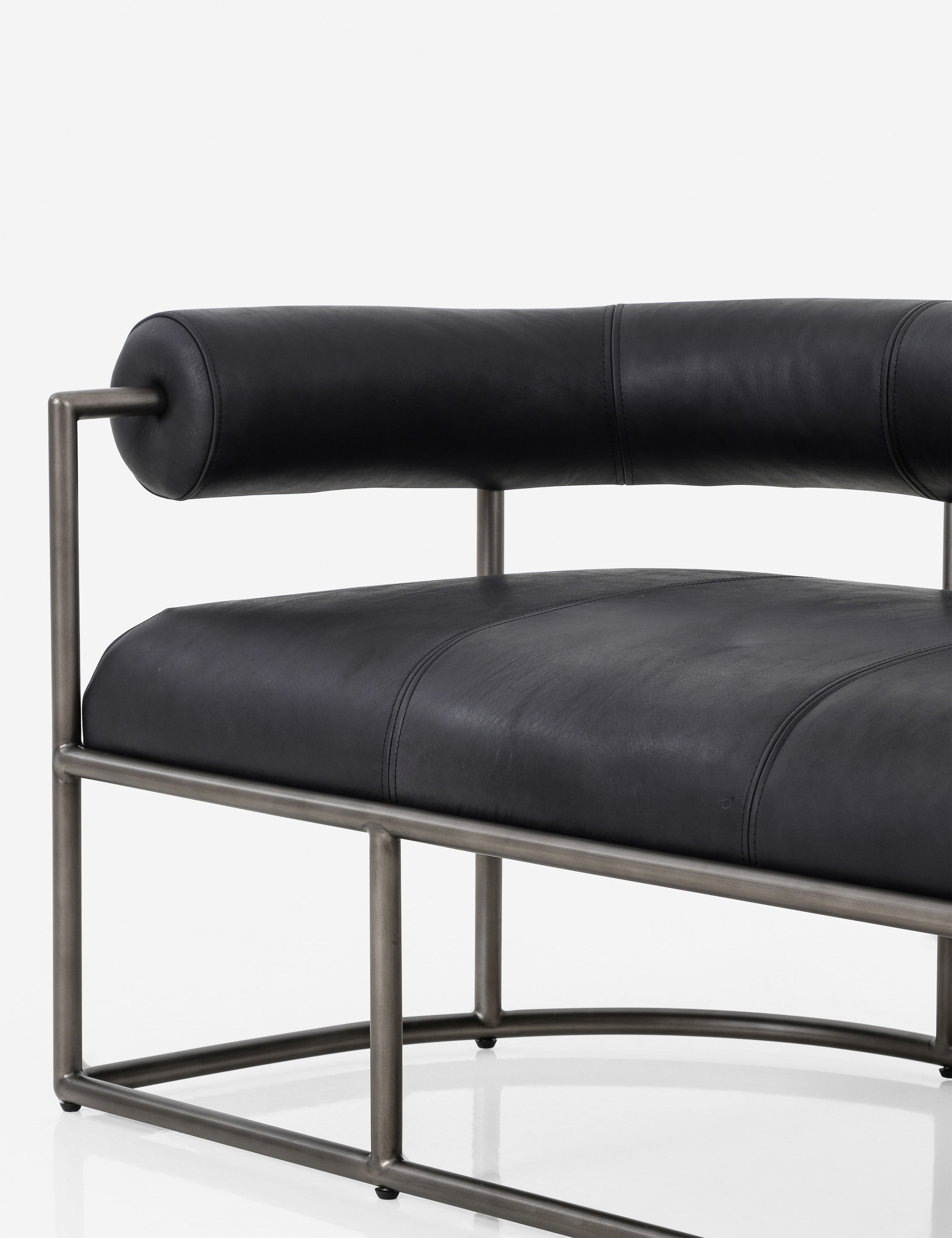 Patterson Left-Facing Leather Chaise, Black - Image 4