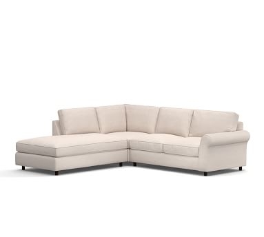 PB Comfort Roll Arm Upholstered Right 3-Piece Bumper Sectional, Box Edge Down Blend Wrapped Cushions, Performance Heathered Basketweave Alabaster White - Image 1
