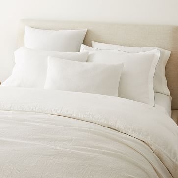 European Flax Linen Mini Waffle Duvet, King/Cal. King Set, White - Image 0