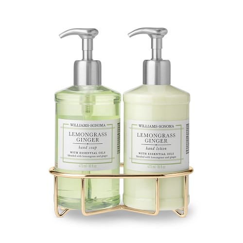 Williams Sonoma Lemongrass Ginger Hand Soap & Lotion 3-Piece Set, Deluxe, Gold - Image 0