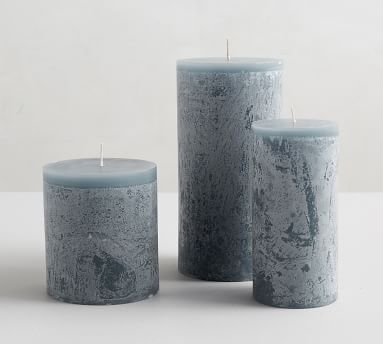 Scented Timber Pillar Candles, Flint Blue, Blackberry Yuzu, 3" x 6" - Image 1