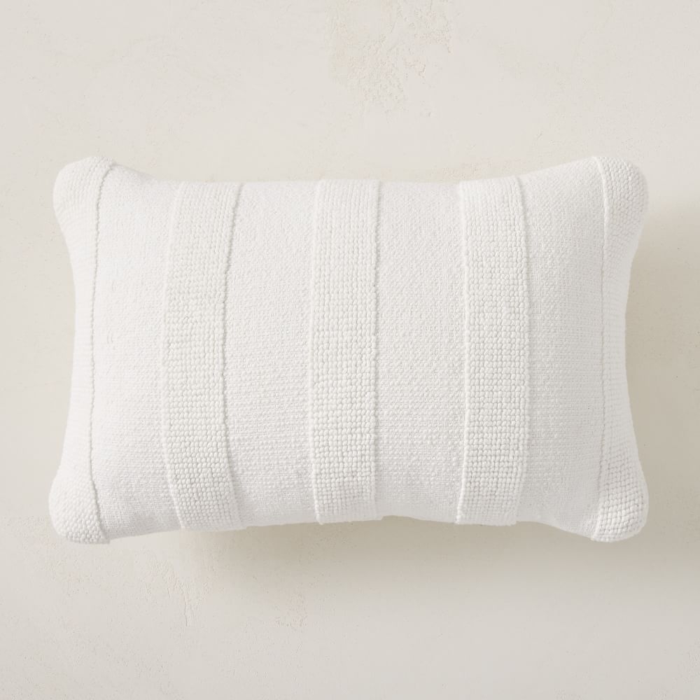 Outdoor Tufted Stripe Pillow, 12"x21", White - Image 0
