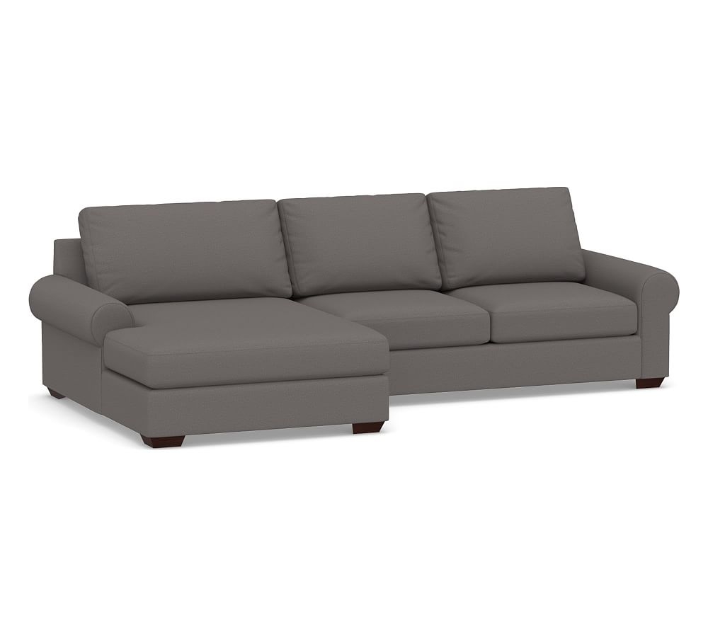 Big Sur Roll Arm Upholstered Right Arm Loveseat with Double Chaise Sectional, Down Blend Wrapped Cushions, Sunbrella(R) Performance Slub Tweed Charcoal - Image 0