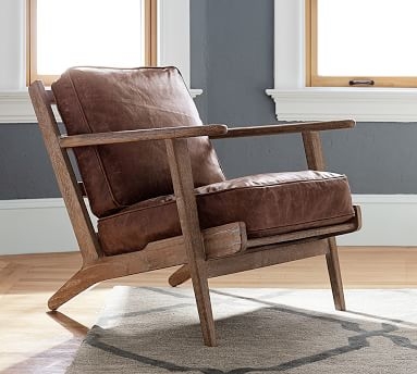 Raylan Leather Armchair with Brown Frame, Down Blend Wrapped Cushions, Churchfield Camel - Image 0