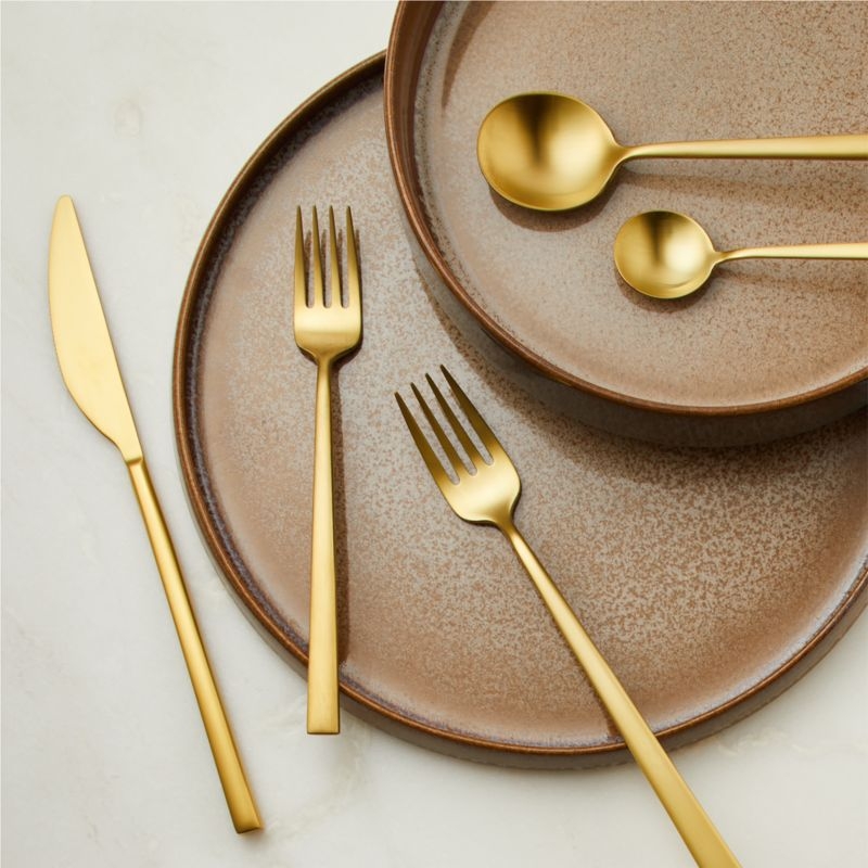 Galileo 5-Piece Brushed Gold Flatware Set - Image 1