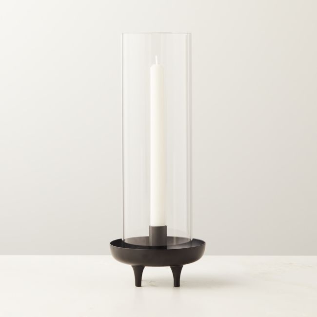 Vetro Matte Black Stainless Steel and Glass Hurricane Candle Holder - Image 0