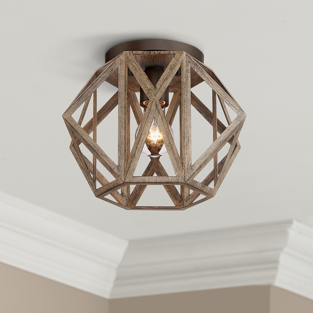 Possini Euro Moorcroft 12 1/4" Wide Rustic Wood Finish Ceiling Light - Image 0