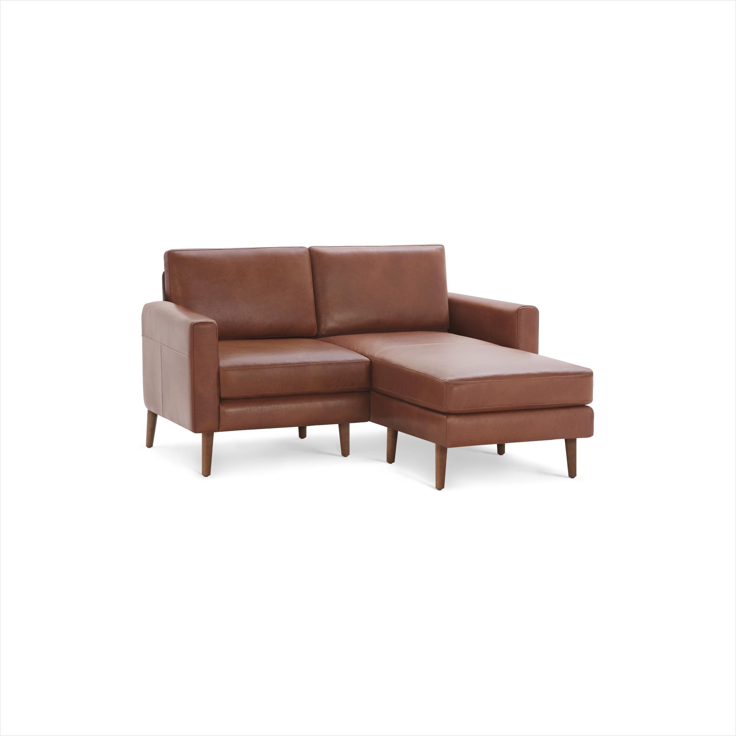 Nomad Leather Loveseat with Reversible Chaise - Chestnut - Top Grain Leather / Walnut - Wood / Block - Image 0