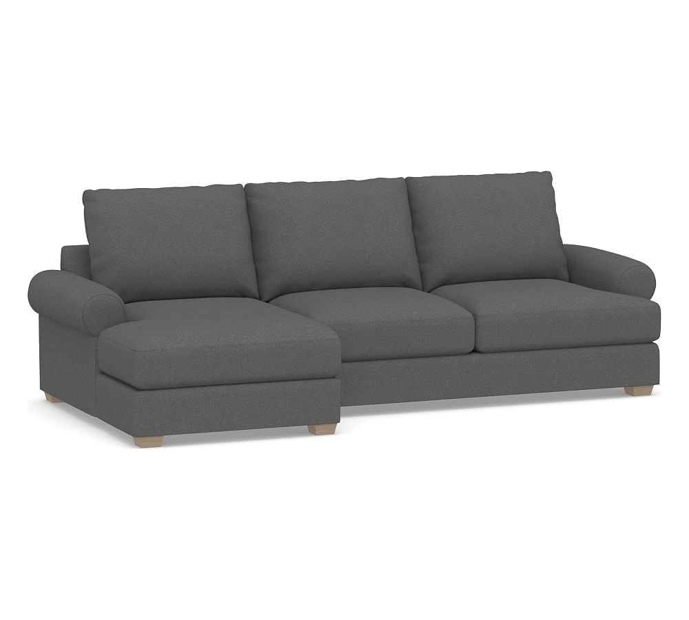 Canyon Roll Arm Upholstered Right Arm Loveseat with Chaise Sectional, Down Blend Wrapped Cushions, Park Weave Charcoal - Image 0