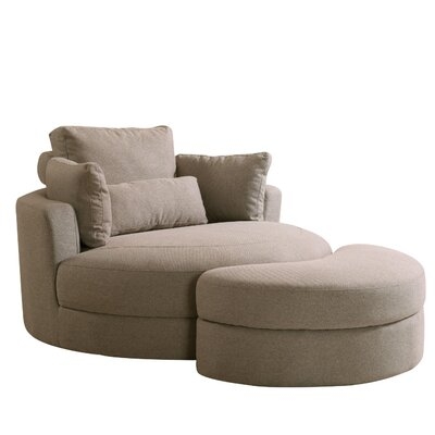 Swivel Accent Barrel  Round Chair With  Storage Ottoman And Pillows - Image 0