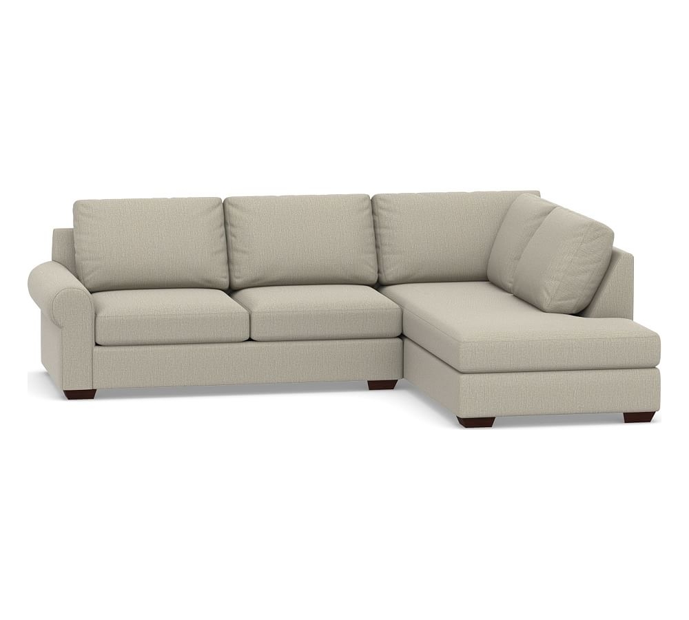 Big Sur Roll Arm Upholstered Left Loveseat Return Bumper Sectional, Down Blend Wrapped Cushions, Chenille Basketweave Pebble - Image 0