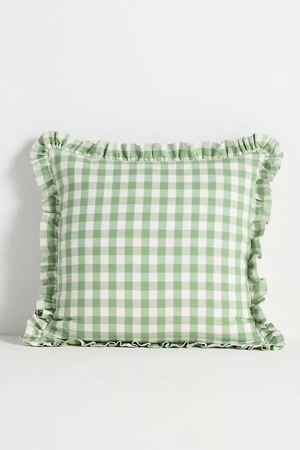 Ana Cotton Gingham Printed Ruffle Pillow - Image 0