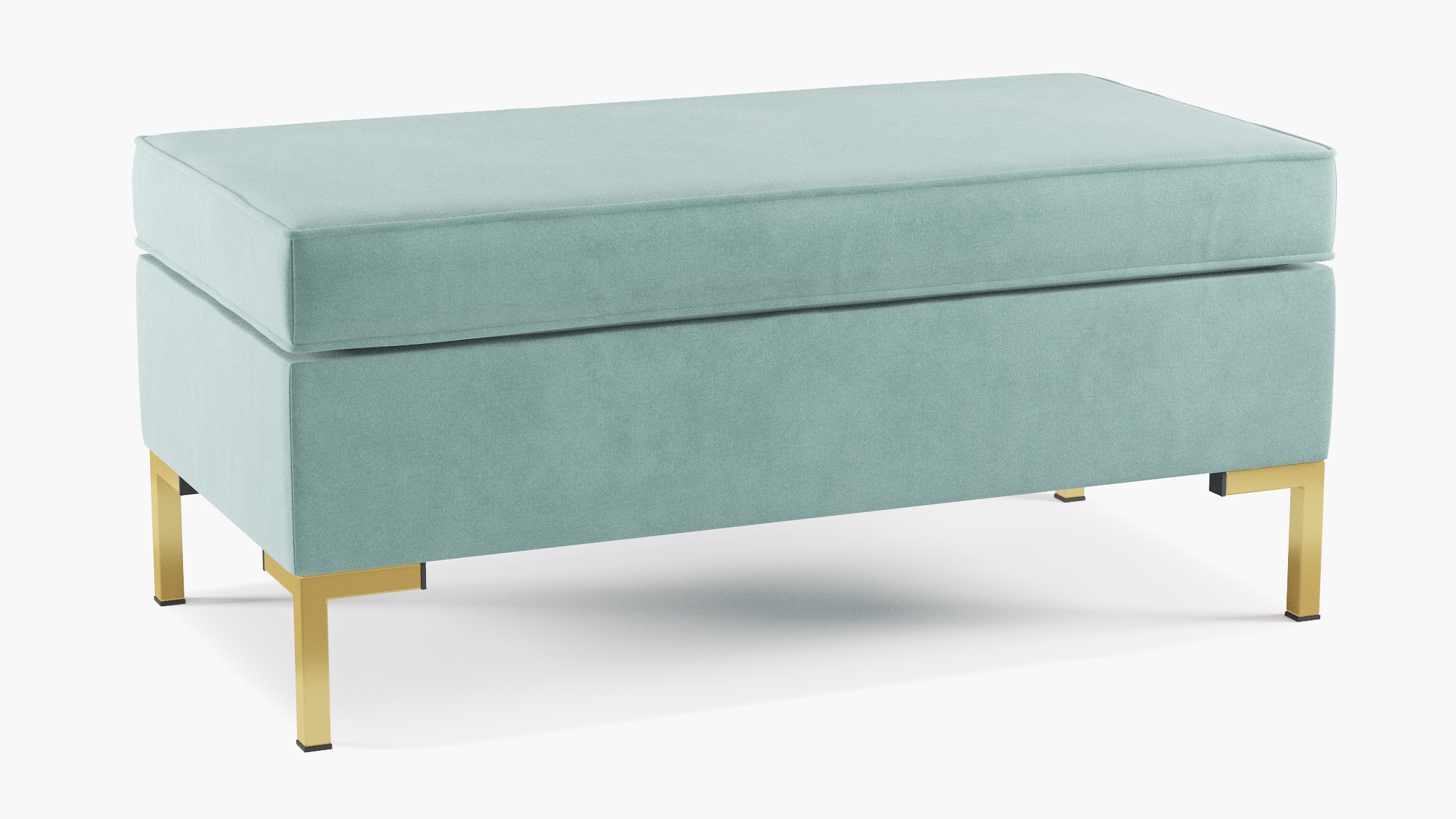 Modern Bench, Aqua Classic Velvet, Brass - Image 1