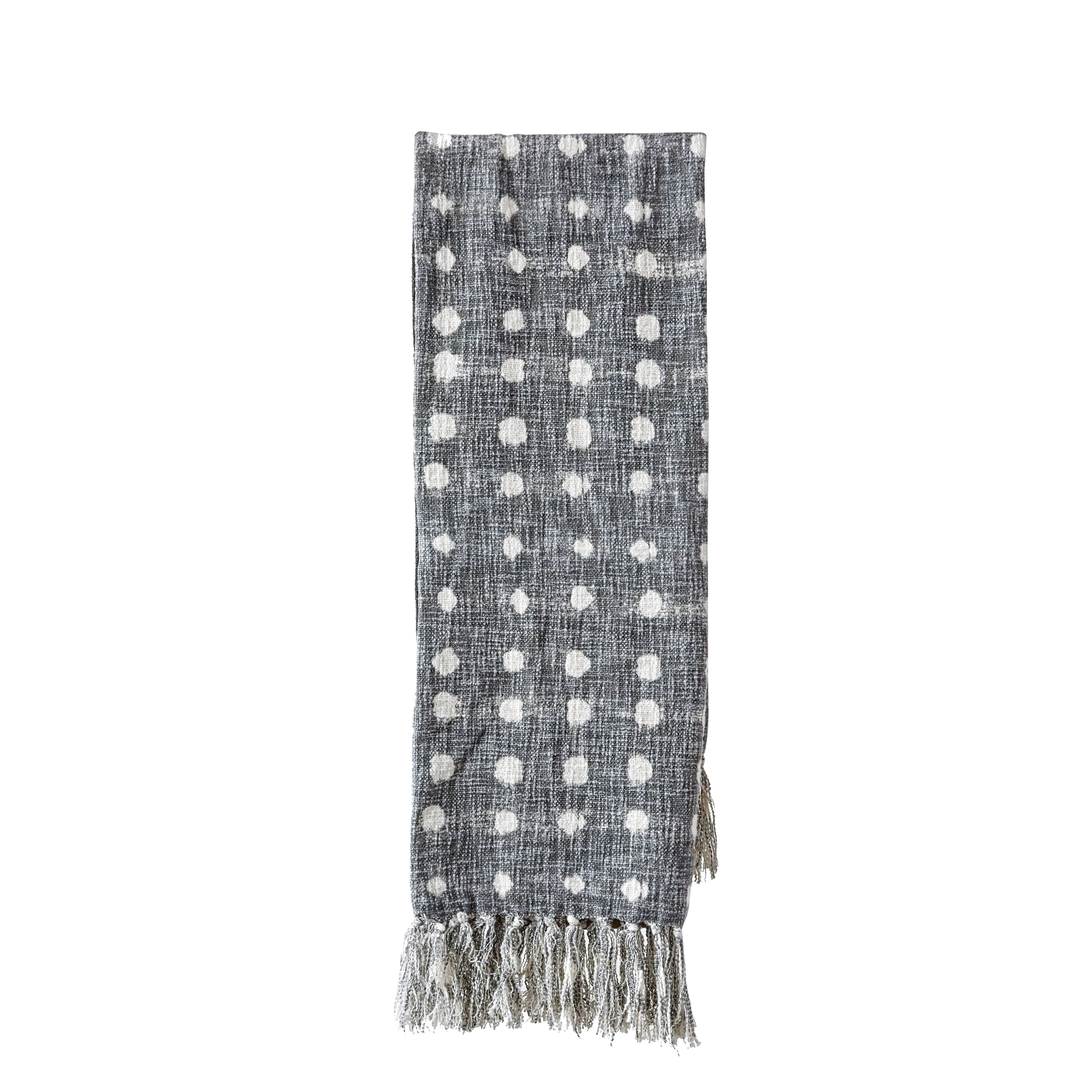 Charcoal Throw with White Polka Dots & Tassels - Image 0