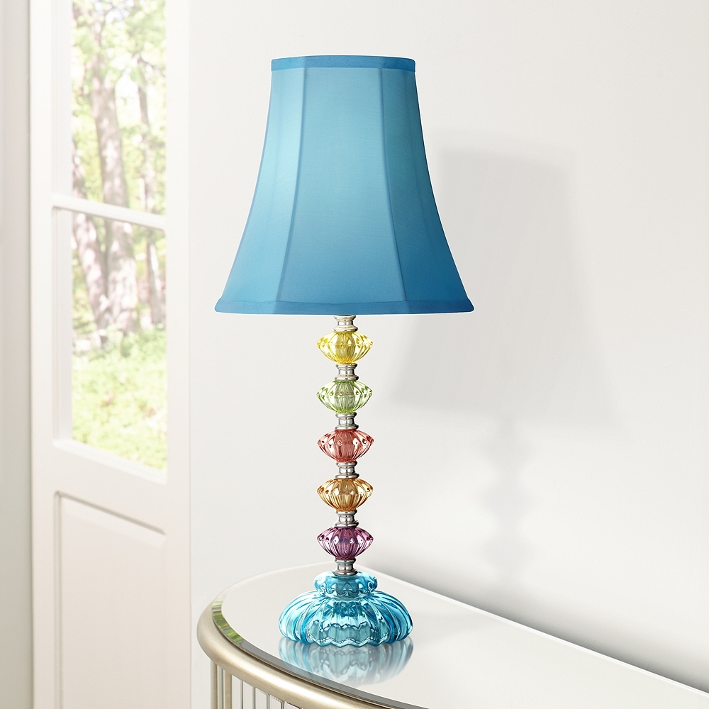 360 Lighting Bohemian 21" Teal Blue and Stacked Glass Lamp with Dimmer - Image 0