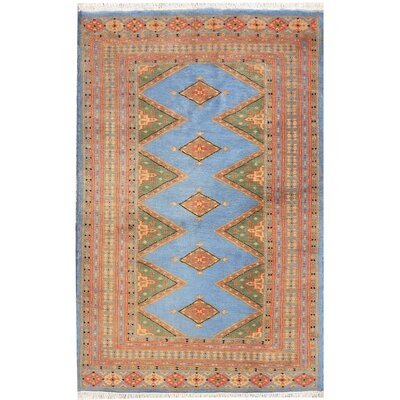 One-of-a-Kind Geriyah Hand-Knotted New Age 3' x 4'6" Wool Area Rug in Light Steel Blue - Image 0