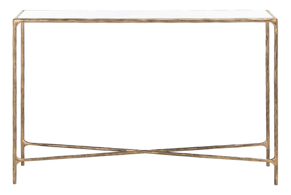 Jessa Forged Metal Rectangle Console Table - Brass/White - Image 0