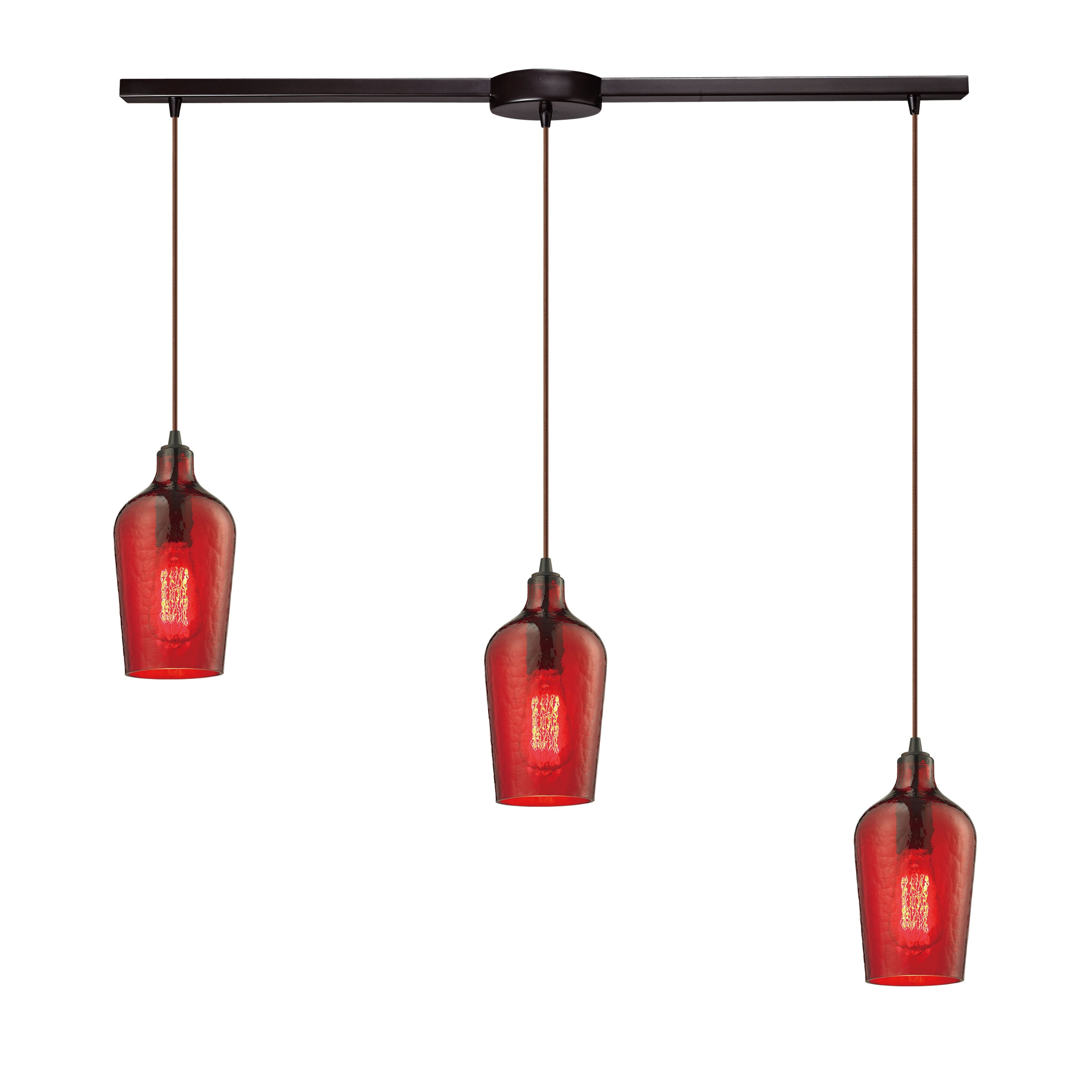 Hammered Glass 36'' Wide 3-Light Pendant - Oil Rubbed Bronze with Red - Image 0