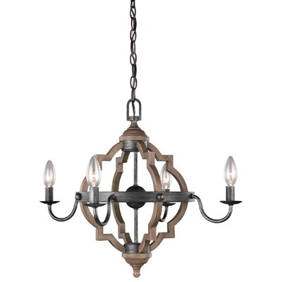 Renee 4 - Light Candle Style Geometric Chandelier with Wood Accents - Image 0