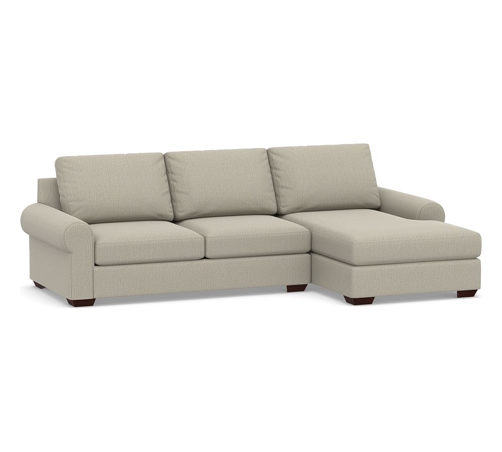 Big Sur Roll Arm Upholstered Left Arm Loveseat with Chaise Sectional, Down Blend Wrapped Cushions, Chenille Basketweave Pebble - Image 0