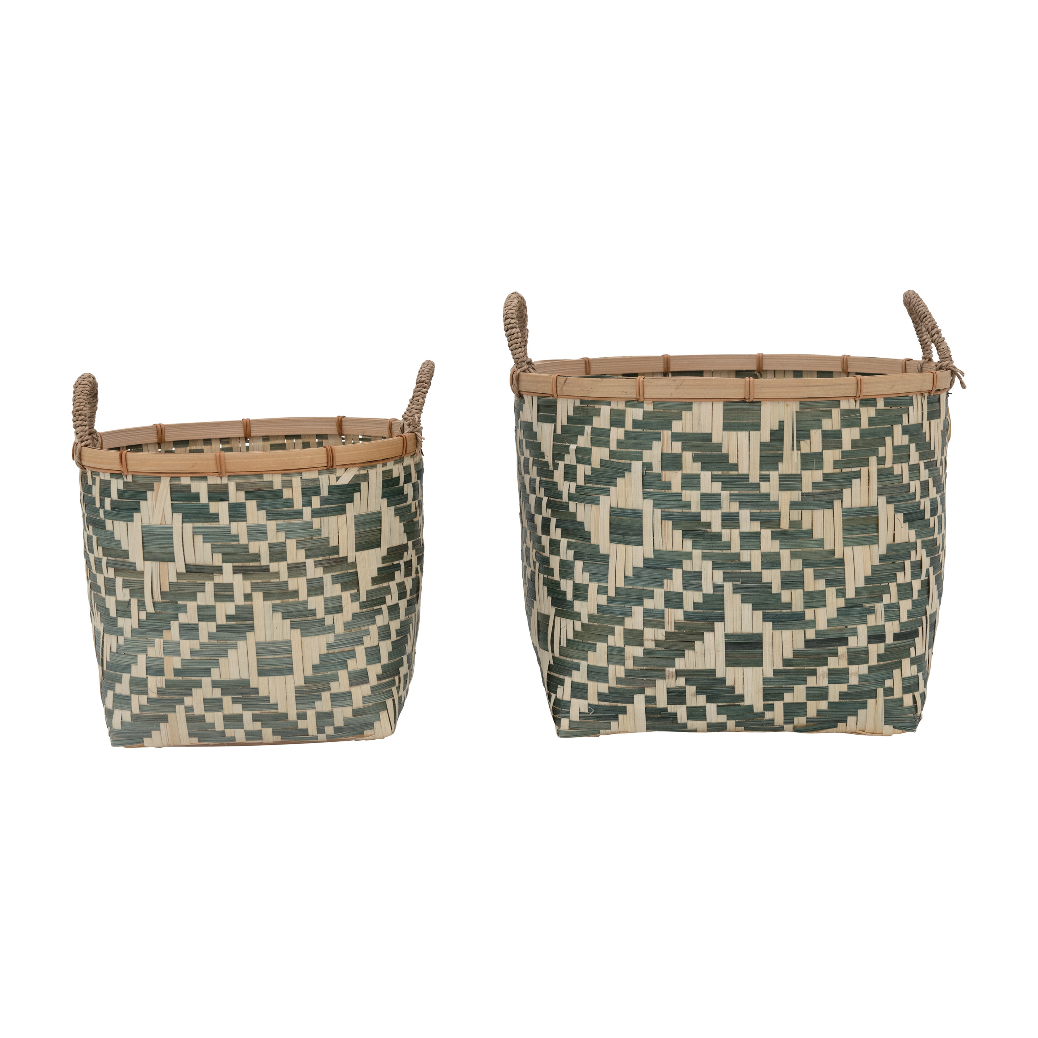 Hand-Woven Baskets with Bamboo and Seagrass Construction, Set of 2 - Image 0