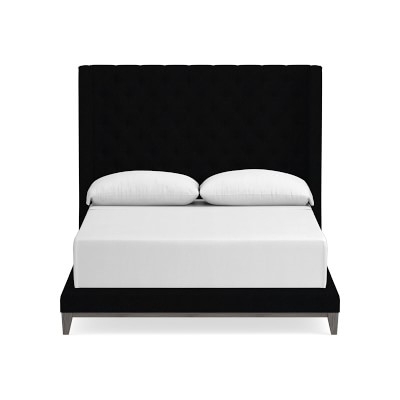 Presidio Tall Diamond Tufted Bed, Queen, Belgian Linen, Black, Grey Leg - Image 0